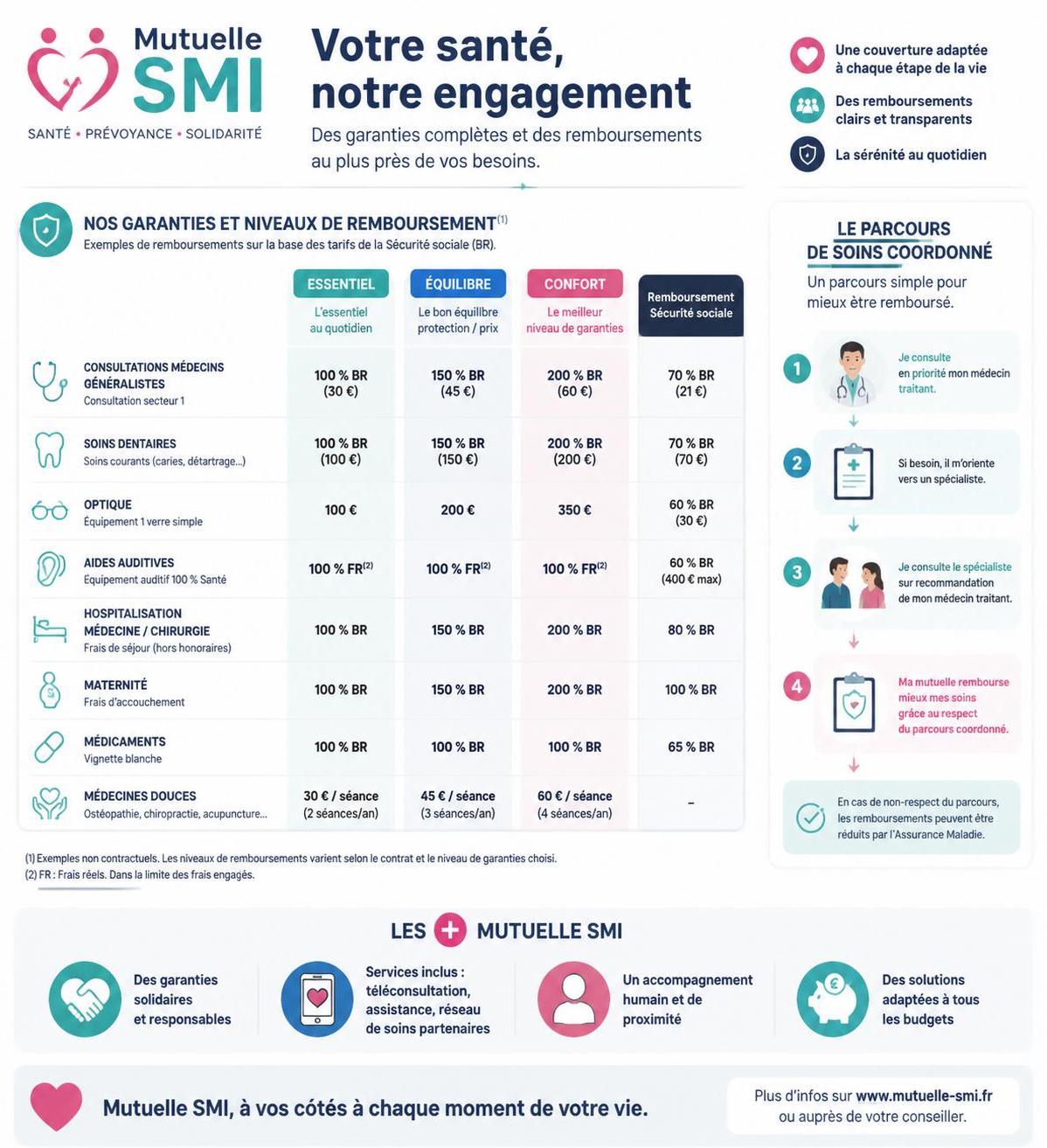 d&eacute;couvrez les garanties offertes par la mutuelle smi et les diff&eacute;rents niveaux de remboursement pour bien choisir votre couverture sant&eacute;.