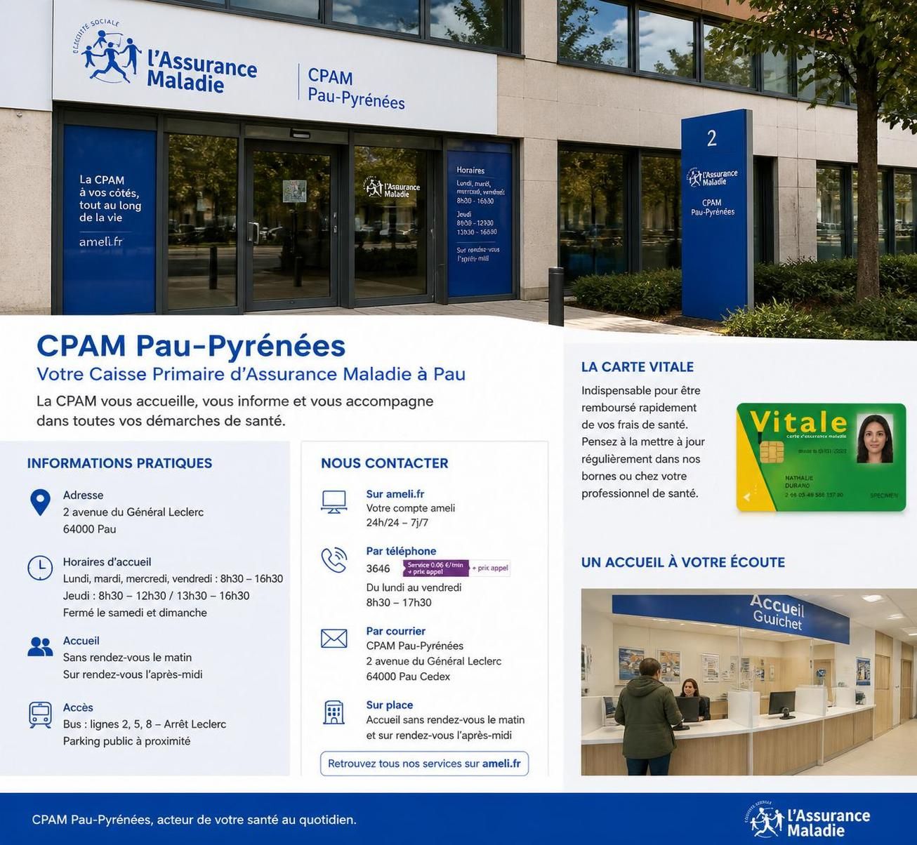 découvrez les informations pratiques sur la cpam de pau pyrénées-atlantiques : guichet, démarches administratives et accès aux téléservices pour faciliter vos démarches santé.