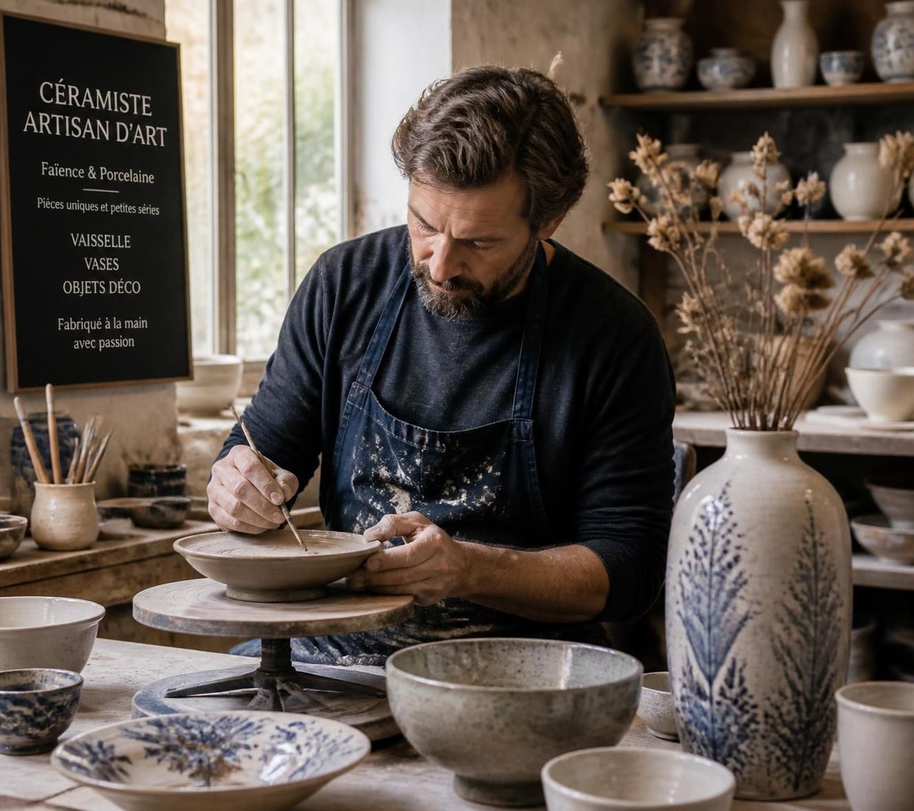 découvrez notre sélection de créations uniques par un céramiste artisan d'art : vaisselle, vases et objets déco alliant tradition et originalité pour sublimer votre intérieur.