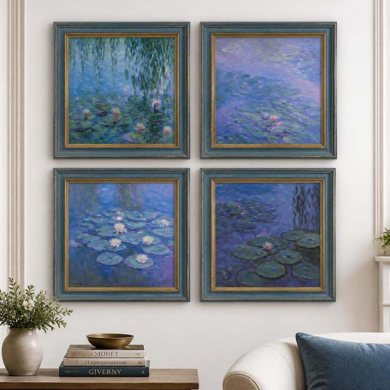 découvrez une sélection de reproductions des nymphéas de monet, disponibles en divers formats, parfaites pour embellir votre salon avec une touche artistique et élégante.
