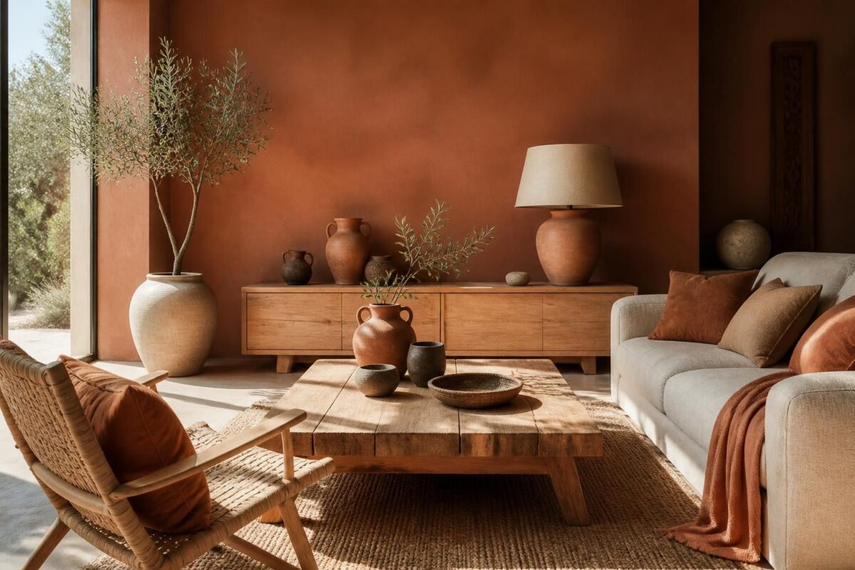 découvrez comment associer l'ocre brûlée et les tons terreux avec la terracotta pour une décoration chaleureuse et naturelle.