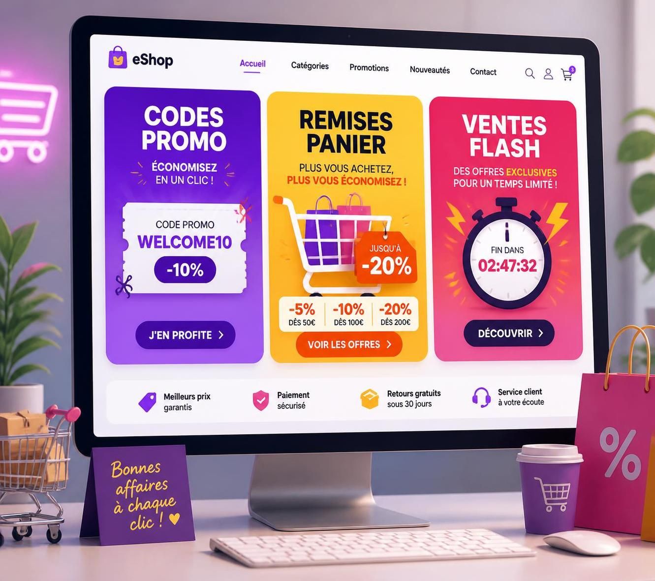 d&eacute;couvrez les meilleures offres e-commerce : codes promo, remises sur panier et ventes flash exclusives pour &eacute;conomiser sur vos achats en ligne.